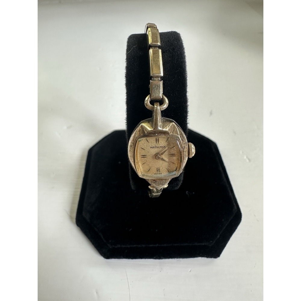 Vintage Hamilton Womens Wind Up Watch 10k Gold Case GF Band- For REPAIR